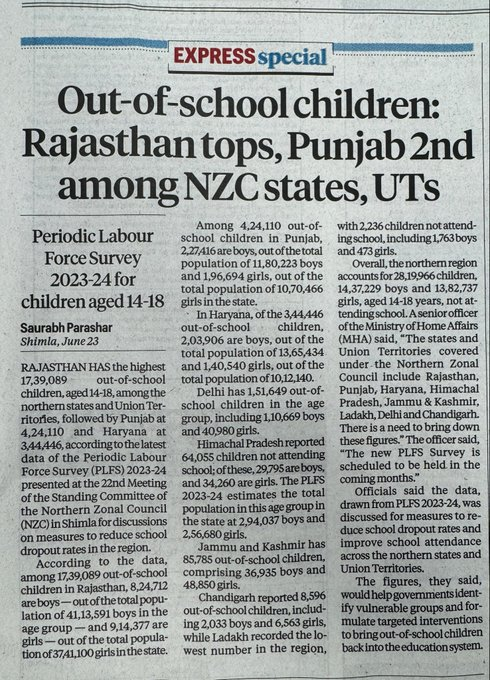 Around 17 lakh children in Rajasthan are deprived of school education.